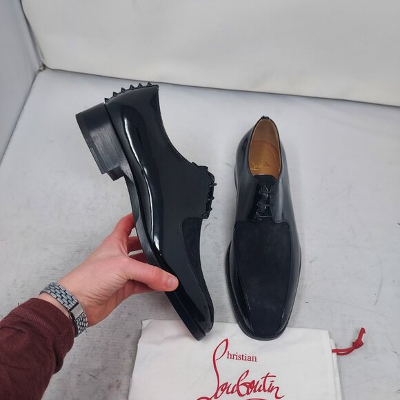 CHRISTIAN LOUBOUTIN MENS Marco Spike Patent Suede Lace Up Derby Shoe - Picture 9 of 11